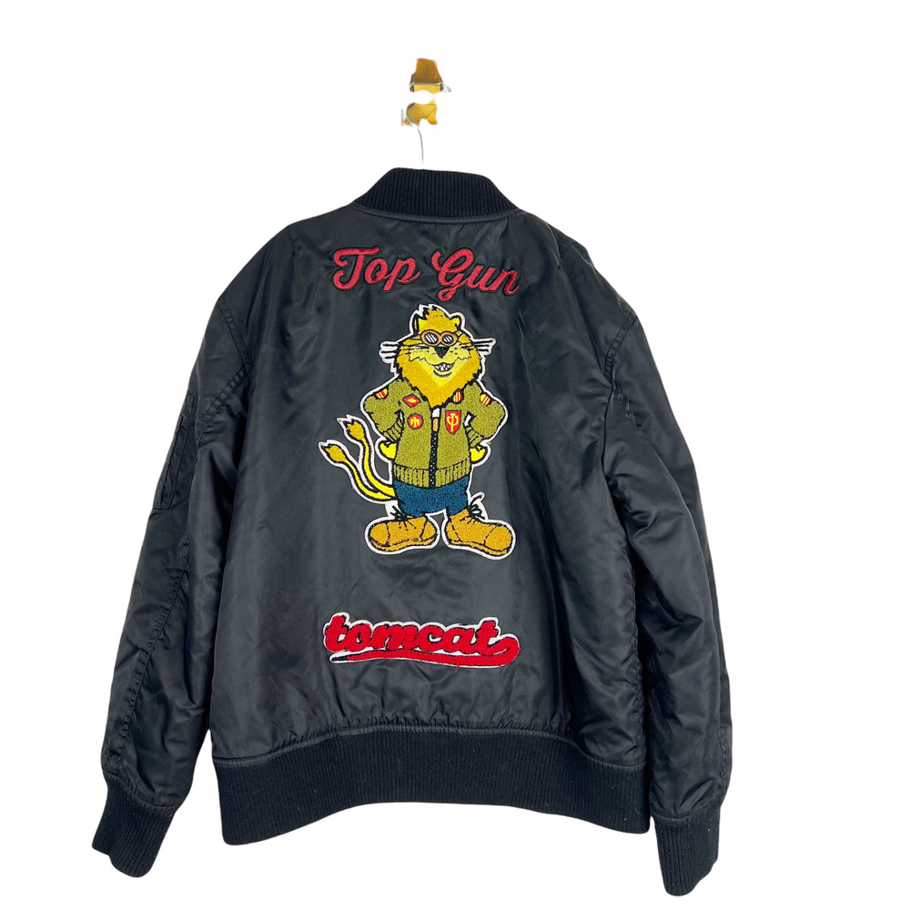 Top Gun Tomcat Black Bomber Jacket Chenille Patches Pockets Kids Sz 12
